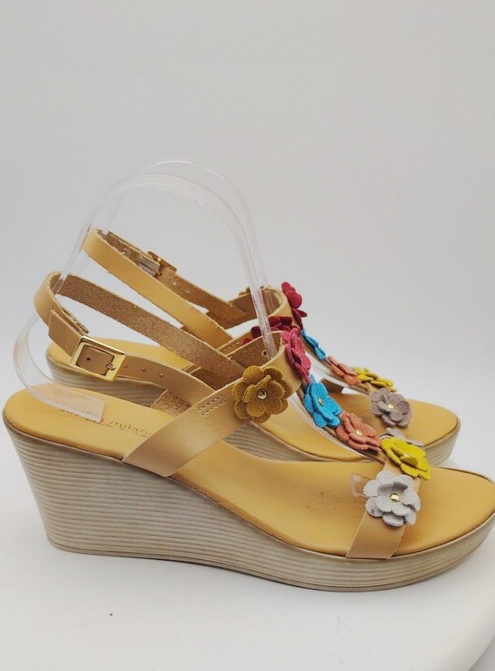 Sophia Milano Made In Italy Wedge Sandals with Multicolor Floral Leather Accents